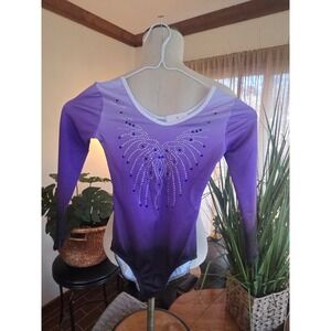 NWT - SINOEEM Kids Purple Ombre Rhinestone Long Sleeve Gymnastics Leotard Size 6
